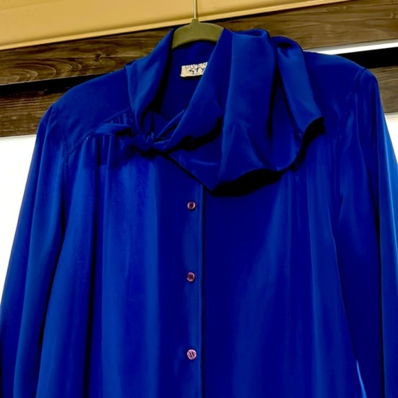 Givenchy Style, Vintage Blouse, Cobalt Blue, Size 18 - Picture 5 of 10